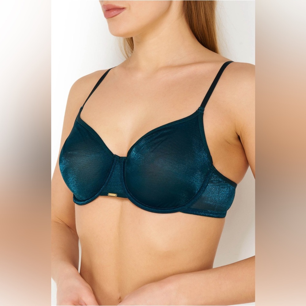 NWT! DKNY GLISTEN & GLOSS UNLINED DEMI BRA JADE-GREEN Intimates Lingerie 36B